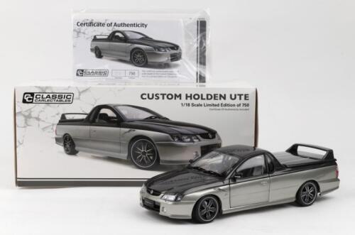 HOLDEN: 1:18 Classic Carlectables 2 Tone Balck and Grey VY SS Custom Ute, No 312 of 750, Certificate of Authenticity, boxed.