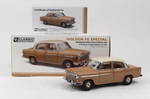 HOLDEN: 1:18 scale Classic Carlectables Shoreline Beige over Corsair Tan Holden FE Special Sedan, No 397 of 750, Certificate of Authenticity, boxed.