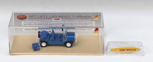 MINI MOKE: 1:43 Trax Top Gear 1977 Leyland Mini Moke Californian, blue with blue seats, boxed.