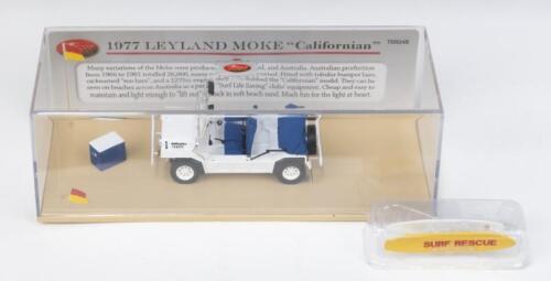 MINI MOKE: 1:43 Trax Top Gear 1977 Leyland Mini Moke Californian, white with blue seats, boxed.