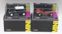 MINI: 2 "new"1:36 scale Corgi Classics Mini Coopers, CC86505 Flamenco Orange with a black roof, and CC86506, British Racing Green with a white roof, individually boxed.