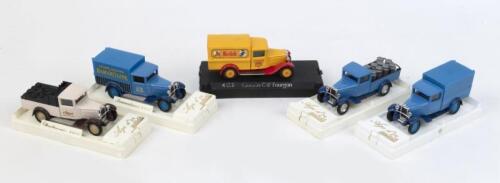 94 · SOLIDO AGE D'OR: 5 1:43 scale Solido Age d'or Citroen C4F models, 1 Yellow and Red Fourgon Kodak Delivery Van, 1 Blue Classic Samaritaine Delivery Van with no markings and 1 with markings, 1 Blue Charbonnier ute with no markings, and 1 Cream Charbonnier Bois Charbone delivery ute.