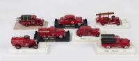 SOLIDO & SOLIDO AGE D'OR: 7 1:43 scale Solido fire fighting models, all in traditional Red, 1 Limited Edition 1950 Chevrolet Philadelphia F/D Fire Chief Sedan, 1 Limited Edition Dodge Citerne Schenectady F/D Tanker, 1 Dodge Pompiers Beverly Hills F/D Tend