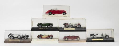 SOLIDO AGE D'OR: 7 1:43 scale Solido Age d'or and 1 1:43 Eligor models, 1 White and Black 1928 Mercedes SS Torpedo Convertible, 1 Red and White 1939 Mercedes-Benz 540K Coupe, 1 Cream and Red 1938 Jaguar SS-100 Convertible, 1 Green 1938 Jaguar SS-100 Convertible, 1 White and Red 1931 Mercedes SSKL Convertible "No 87", 1 White 1931 Mercedes SSKL Convertible, and 1 Red Eligor 1938 Citroen Traction AV Cabriolet.