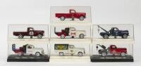 SOLIDO AGE D'OR: 7 1:43 scale 1940 Solido Age d'or Dodge delivery or service vehicles, 1 Red, White and Blue Plateau "Pepsi" Pickup, 1 Red, White and Blue Budweiser Pickup, 1 Red Budweiser Golden Age Pickup, 1 Cream Bache Sun Club Van, 1 Maroon Foster Co 