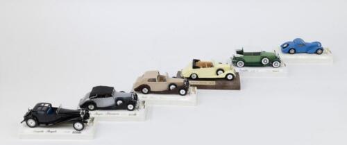 SOLIDO: 6 Solido 1:43 models, 5 Age d'or, 1 1939 Silver Rolls Royce Phantom, 1 Cream and Brown 1939 Rolls Royce Phantom 111 Coupe, 1 Solido Yellow and Black 1939 Rolls Royce Cabriolet, 1 Light Green and White 1930 Cadillac 452A V16 Imperial Fleetwood Cabriolet, 1 Black Bugatti Royale, 1 Blue 1939 Bugatti Type 57S Atalante Closed Coupe.