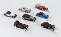 SOLIDO AGE D'OR: 7 1:43 Solido Age d'or models, 1 Red and Beige Duesenberg J Sedan, 1 Blue and Black 1937 Delahaye 135M Coupe, 1 Bordeaux Red and Black Cord Coupe, 1 2 Tone Brown Delage Coupe, 1 1939 White and Black Delage D8-120 Coupe Convertible, 1 Ligh