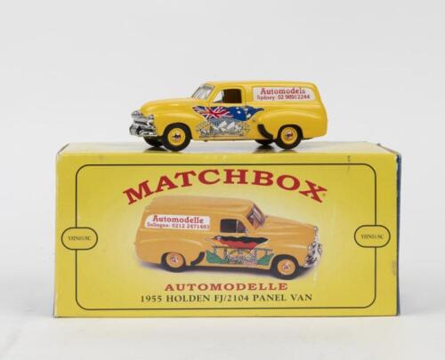 MATCHBOX COLLECTIBLES: 1:43 scale Matchbox Collectibles Models of Yesteryear Yellow 1955 Holden FJ/2104 "Automodels" Panel van, boxed.