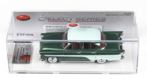 TRAX SELECT SERIES: 1:43 scale Trax Select Series TSS06B Deep Green and Sage Green 2 tone 1958 Chrysler Royal API Sedan, No 225 of 1128 pieces, Plaque of Authenticity, clear boxed.