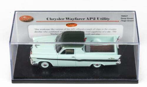 TRAX TRR: 1:43 Trax TRR27 Deep Green and Sage Green 2 tone Chrysler Wayfarer AP2 Ute, no C of A, clear boxed.