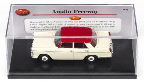 TRAX TRR: 1:43 Trax TRR21 White and Red Austin Freeway, no C of A, clear boxed.