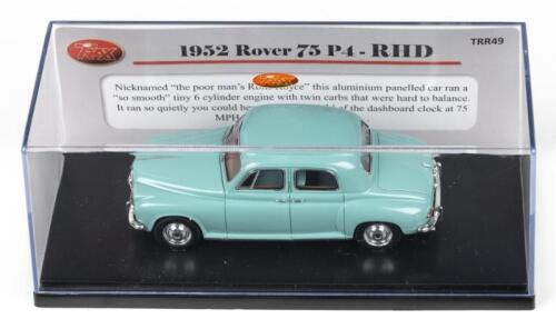 TRAX TRR: 1:43 Trax TRR49 Light Green 1952 Rover 75 P4 Sedan, no C of A, clear boxed.
