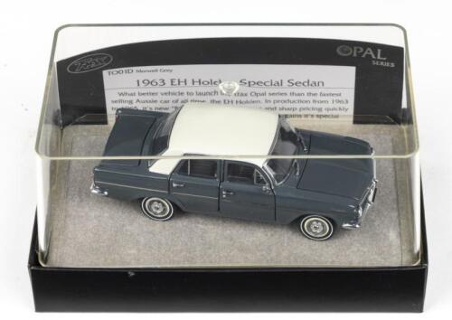 TRAX OPAL: 1:43 Trax Opal Series TO 01D Morwell Grey and White 1963 Holden EH Special Sedan, no C of A, clear case in custom box.