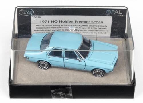 TRAX OPAL: 1:43 Trax Opal Series TO 03B Frost Blue 1971 Holden HQ Premier Sedan, no C of A, clear case in custom box.