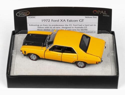 TRAX OPAL: 1:43 Trax Opal Series TO 05C Yellow Fire 1972 Ford XA Falcon GT Sedan, no C of A, clear case in custom box.