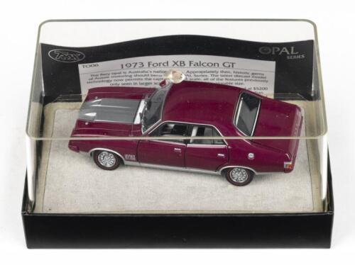 TRAX OPAL: 1:43 Trax Opal Series TO 06 Mulberry Metallic and Silver 1973 Ford XB Falcon GT Sedan, no C of A, clear case in custom box.