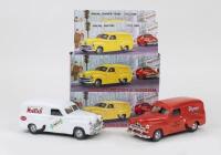 FAMOUS COMPANIES IN AUSTRALIA: Set of 2 1:25 Mint and Boxed Perth "Famous Companies in Australia" series Holden FJ Panel Vans, 1 MM005 White Minties No 19 of 1008, and 1 MMOO6 Red Olympic Tyres, No 555 of 1008, boxed.