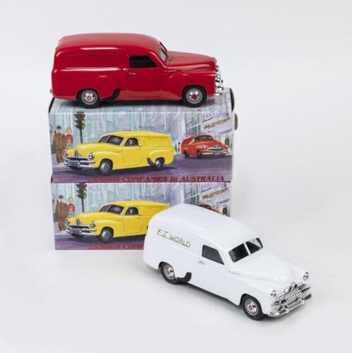 191 · FAMOUS COMPANIES IN AUSTRALIA: Set of 2 1:25 Mint and Boxed Perth "Famous Companies in Australia" series Holden FJ Panel Vans, 1 Red and 1 White, boxed.