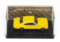 TRAX: 1:43 scale Trax Original Australian Motoring Legends Series TR37C Pale Yellow 1970 Holden HG Monaro GTS Sedan, clear boxed.