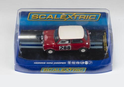 208 · SCALEXTRIC: 1:32 scale Scalextric Red and White Morris Mini Cooper No 288, 3rd in the 1963 Monte Carlo Rally, no C of A, clear display boxed.