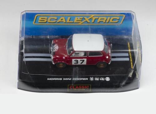 209 · SCALEXTRIC: 1:32 scale Scalextric Red and White Morris Mini Cooper S No 37, Paddy Hopkirk 1964, no C of A, clear display boxed.