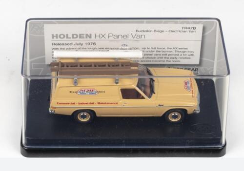 223 · TRAX AUSTRALIAN MOTORING ICONS: 1:43 scale Trax Australian Motoring Icons Series TR47B, Buckskin Beige 1976 Holden HX Electrician's Panel Van, clear case, boxed.