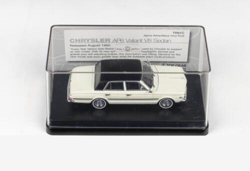 241 · TRAX AUSTRALIAN MOTORING ICONS: 1:43 scale Trax Australian Motoring Icons Series TR81C, Alpine White with Black vinyl roof 1965 Valiant AP6 V8 Sedan, clear case, boxed.