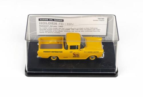 243 · TRAX AUSTRALIAN MOTORING ICONS: 1:43 scale Trax Australian Motoring Icons and Aussie Oil Series TR73D, Yellow Golden Fleece 1960 Golden Fleece Holden FB Ute, clear case, boxed.
