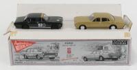 TRAX: 1:43 scale Trax Australian Motoring History 25th Annivesary set of 2 1967 Ford Falcon XR GT Sedans, 1 Gold road car, and 1 Green Gallaher 500 winning race car No 52D, boxed