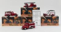 MATCHBOX MODELS OF YESTERYEAR: Set of 4 mixed scale Matchbox Models of Yesteryear Fire Engine Series, YFE 04 1939 Bedford Tanker, YFE 05 1932 Mercedes Benz Ladder Truck, YFE 06 1932 Ford AA Fire Engine, and 1937 GMC Ambulance, no Cs of A except the Ambula