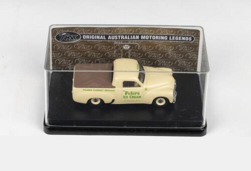TRAX ORIGINAL AUSTRALIAN MOTORING LEGENDS: 1:43 scale Trax Original Australian Motoring Legends series TR25G Cream 1951 Peters Ice Cream Holden 50-2106 Ute, clear display boxed.