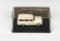 TRAX ORIGINAL AUSTRALIAN MOTORING LEGENDS: 1:43 scale Trax Original Australian Motoring Legends series TR65 Beige 1954 Holden FJ Station Wagon, clear display boxed.