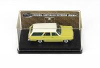 TRAX ORIGINAL AUSTRALIAN MOTORING LEGENDS: 1:43 scale Trax Original Australian Motoring Legends series TR57 Bull Finch Green and Fowlers Ivory 2 tone 1965 Holden HD Special Station Sedan, clear display boxed.