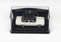 TRAX AUSTRALIAN MOTORING ICONS: 1:43 scale Trax Australian Motoring Icons Series TR92, Alpine White with Black vinyl roof 1970 Chrysler VG Valiant Regal Sedan, clear case, boxed.