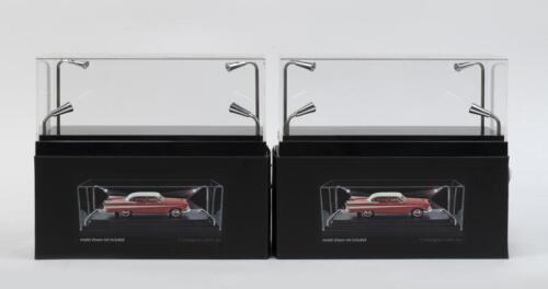 324 · TRAX DISPLAY BOXES: Set of 2 Trax TD08 clear LED Display Boxes, suitable for displaying 1:43, 1:35 and/or 1:32 scale models, includes 4 LED spotlights, battery operated, batteries and model not included, custom boxed.