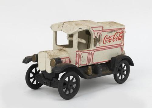COCA COLA: Original Antique unknown scale all cast metal Cream Ford Coca-Cola delivery Van, has original patina, unboxed.