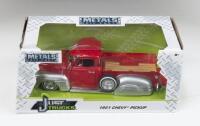 JADA PICKUP: 1:24 scale Jada Toys Just Trucks Series Red and Silver 1951 Chevy Pickup, clear display boxed.