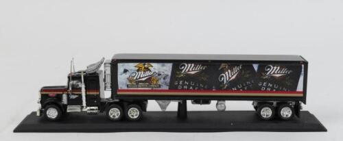 MATCHBOX COLLECTIBLE TRUCK & TRAILER: 1:100 scale Matchbox Collectible Series CCY01-M Miller Genuine Draft Peterbilt Tractor & Trailer, boxed.