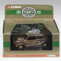 GOLD MINI: 1:36 scale Corgi CC82290 Gold plated 50th Anniversary Austin Cooper, clear custom display boxed.