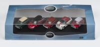 OXFORD AUTOMOBIILE COMPANY: Set of 5 1:76 Oxford Minis, 1 Mini Cooper S Mk.II in Monte Carlo Rally 1968 livery in red with white roof and featuring #18 on the side, 1 Mini GT in Reynard Metallic, a red gold with white stripes along the skirt, 1 early Aust