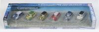 CARARAMA MINIS: Set of 6 1:72 scale Cararama Hongwell race/rally Mini Coopers, all different colours, race numbers and liveries, all displayed in one clear custom box.