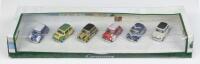 CARARAMA MINIS: Set of 6 1:72 scale Cararama Hongwell race/rally Mini Coopers, all different colours, race numbers and liveries, all displayed in one clear custom box.