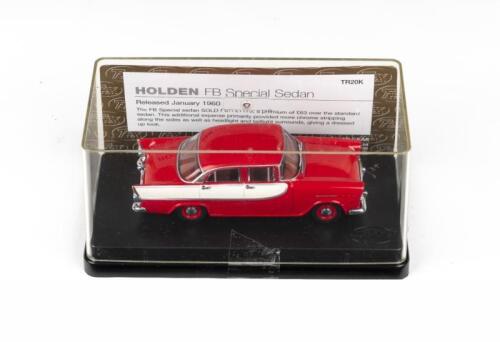 377 · TRAX ORIGINAL AUSTRALIAN MOTORING LEGENDS: 1:43 scale Trax Original Australian Motoring Legends series TR20K Red and White 1960 Holden FB Special Sedan, clear display boxed.