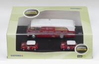OXFORD COMMERCIALS: 1:76 scale Oxford Commercials Red and White BMC Car Transporter & 2 Red and White BMC Competitions Dept Mini Coopers, 1 #30 representing the car registered 666D of John Rhodes, whose name appears along each side of the bonnet, and whic