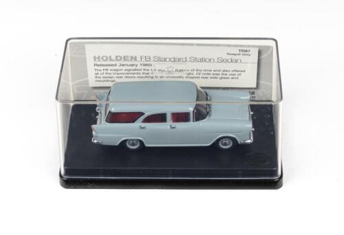 380 · TRAX AUSTRALIAN MOTORING ICONS: 1:43 scale Trax Australian Motoring Icons series TR87 Seagull Grey 1960 Holden FB Standard Station Sedan, clear display boxed.
