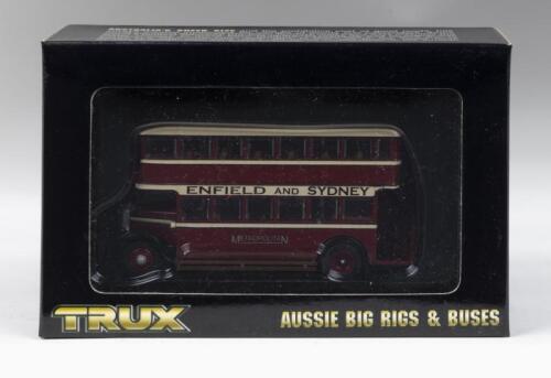 386 · TRUX AUSSIE BIG RIGS & BUSES: 1:76 scale Trux Aussie Big Rigs & Buses Series TX3 1929 Leyland Titan TD1 Double Decker Bus Enfield Sydney, clear display boxed.