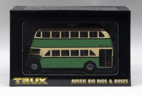 392 · TRUX AUSSIE BIG RIGS & BUSES: 1:76 scale Trux Aussie Big Rigs & Buses Series TX2 1947 Albion Venturer Double Decker Bus Palm Beach Sydney, clear display boxed.