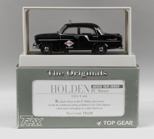 398 · TRAX AUSSIE TAXI SERIES: 1:43 scale Trax Aussie Taxi Series TR13H Black City Cabs 1958 Holden FC Sedan, boxed.