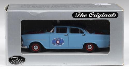 399 · TRAX AUSSIE TAXI SERIES: 1:43 scale Trax Aussie Taxi Series TR20F RSL Taxis 2 tone Blue 1960 Holden FB Sedan, clear display boxed.
