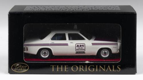 413 · TRAX AUSSIE TAXI SERIES: 1:43 scale Trax Aussie Taxi Series TR17J White ABC Radio Taxis 1972 Holden HQ Belmont Sedan, clear display boxed.